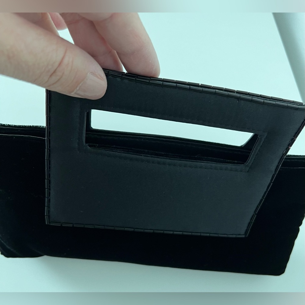 SHISEIDO velvet clutch mini bag. Satin accent. Perfect party season bag. Chic!
